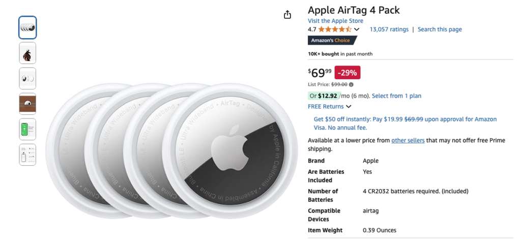 apple airtag 4-pack sale price from amazon